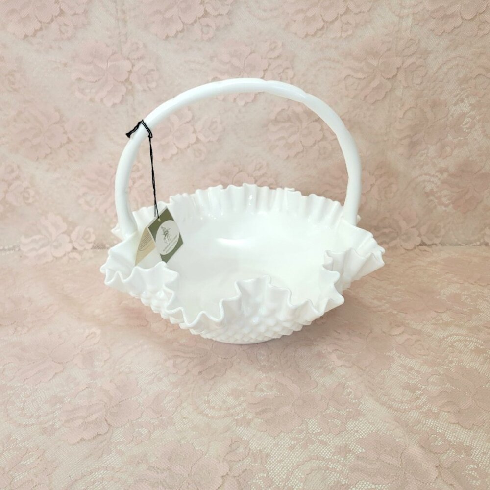 Fenton Hobnail Milk Glass Basket in Original Box with Tag - Picture 3 of 7